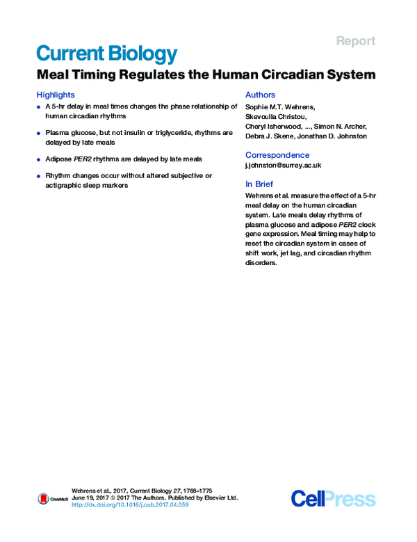 (PDF) Meal Timing Regulates the Human Circadian System