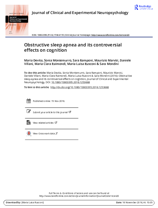 (PDF) Obstructive sleep apnea and its controversial effects on cognition