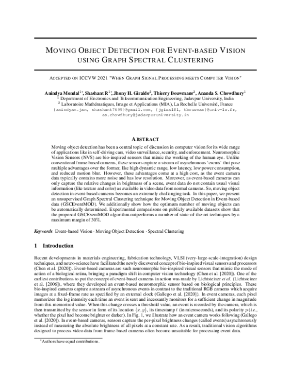 (PDF) Moving Object Detection for Event-based vision using Graph ...