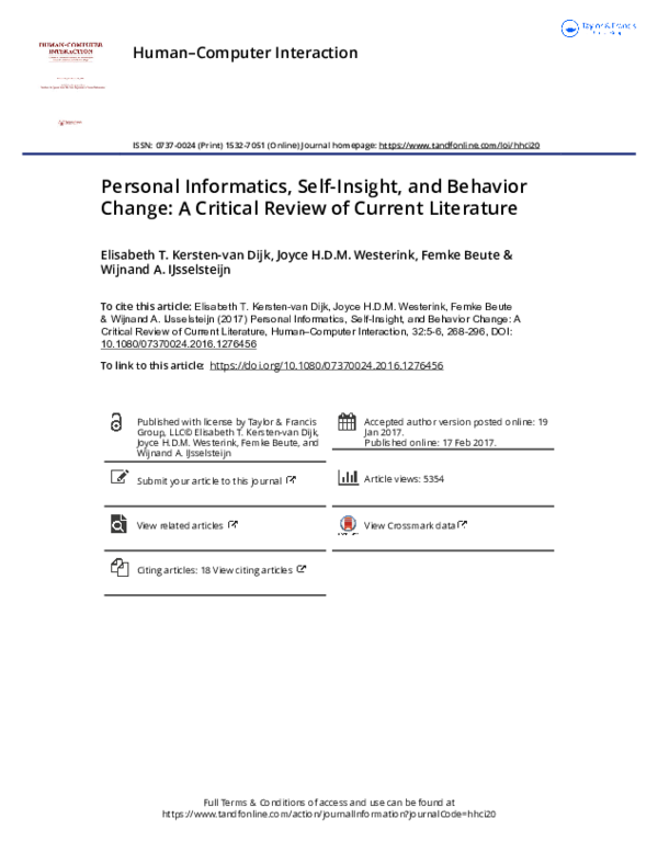 (PDF) Personal Informatics, Self-Insight, and Behavior Change: A ...