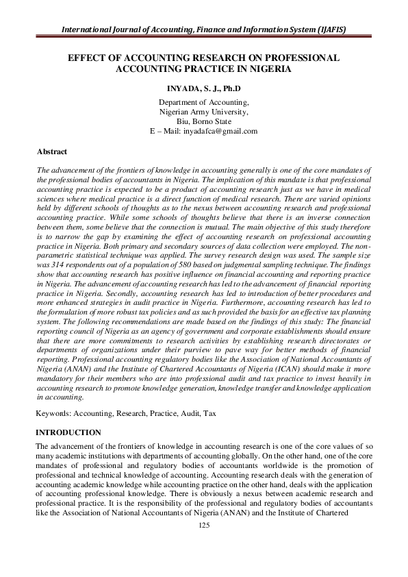 (PDF) Effect of Accounting Research on Professional Accounting Practice ...
