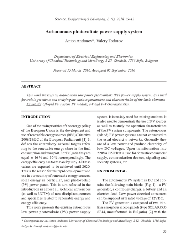 (PDF) Autonomous photovoltaic power supply system