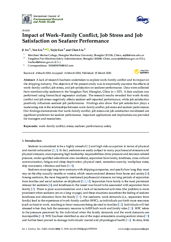 (PDF) Impact of Work–Family Conflict, Job Stress and Job Satisfaction ...