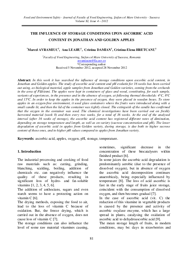(PDF) The Influence of Storage Conditions Upon Ascorbic Acid Content in ...