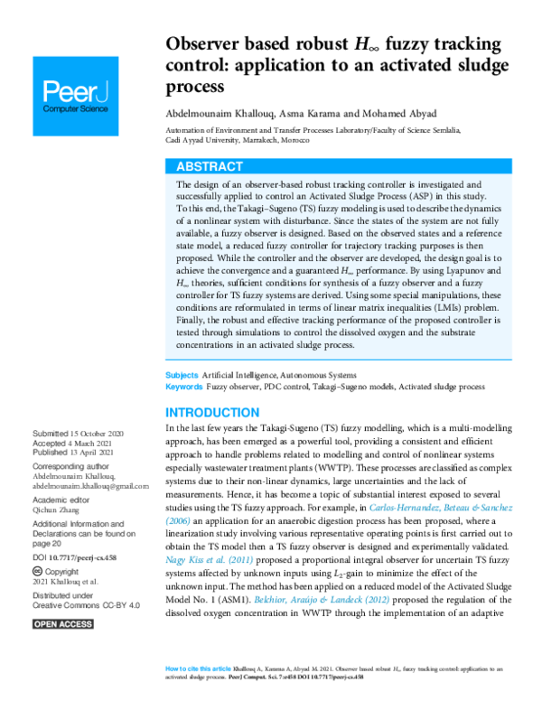 (PDF) Observer based robust H∞ fuzzy tracking control: application to ...