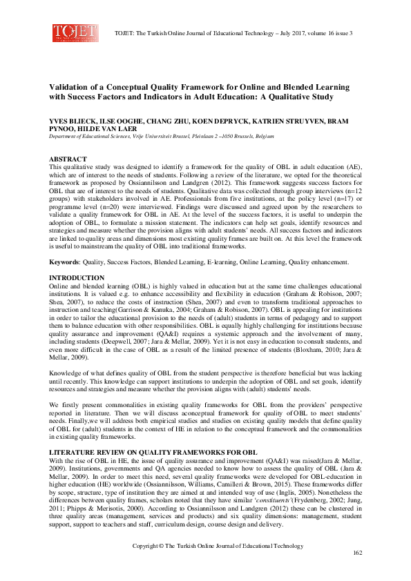 (PDF) Validation of a Conceptual Quality Framework for Online and ...