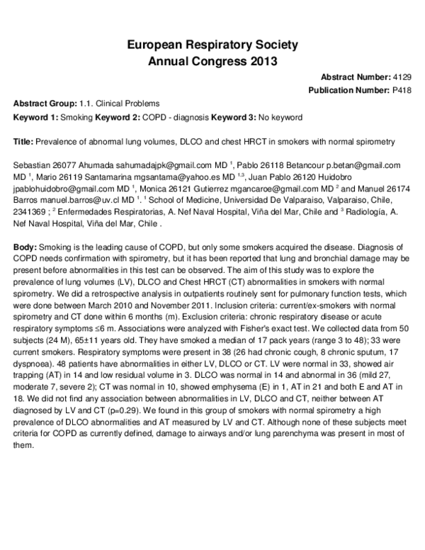 (PDF) Prevalence of abnormal lung volumes, DLCO and chest HRCT in