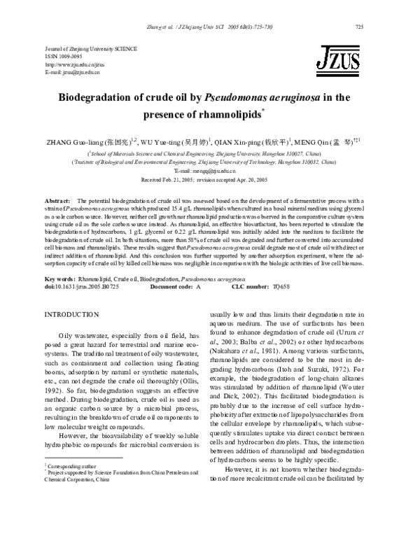 (PDF) BIODEGRADATION OF CRUDE OIL BY Pseudomonas aeruginosa AT18 STRAIN