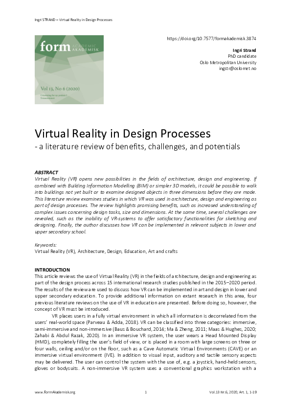 (PDF) Virtual Reality in Design Processes