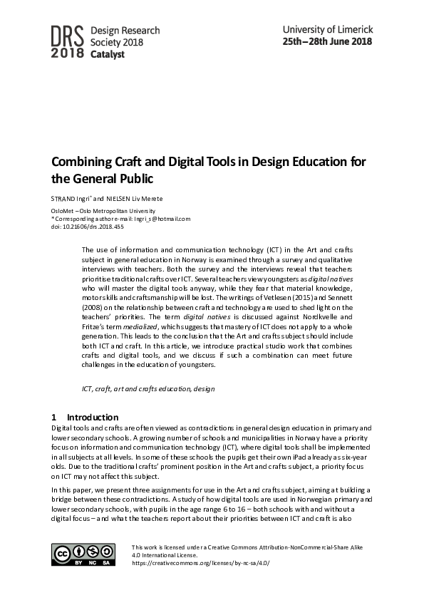 (PDF) Combining Craft and Digital Tools in Design Education for the ...