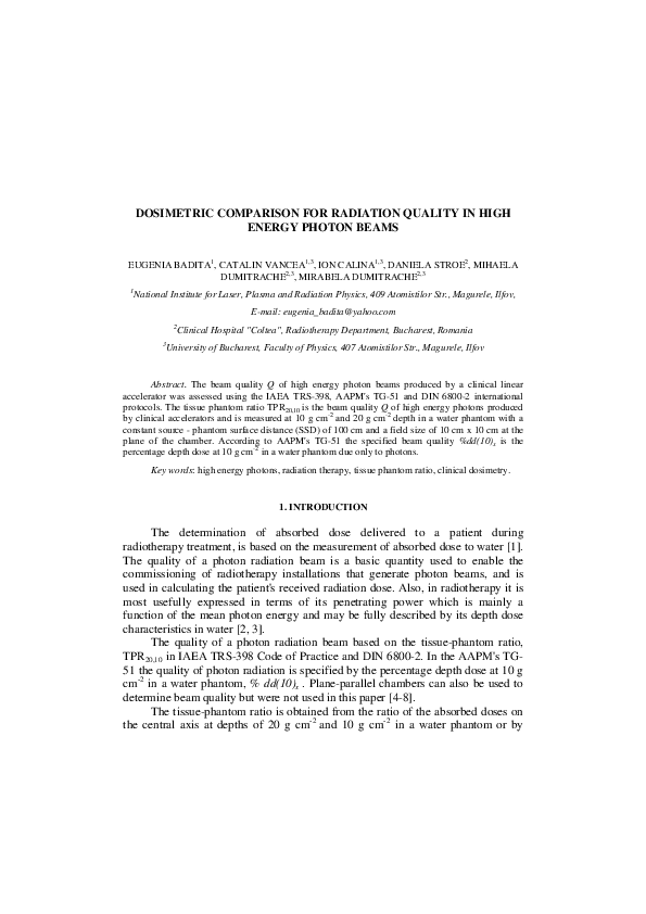 (PDF) Comparison for Radiation Quality in High Energy Photon Beams