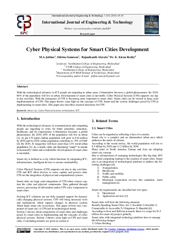 (PDF) Cyber Physical Systems for Smart Cities Development