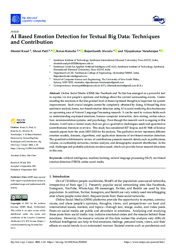 (PDF) AI Based Emotion Detection for Textual Big Data: Techniques and ...