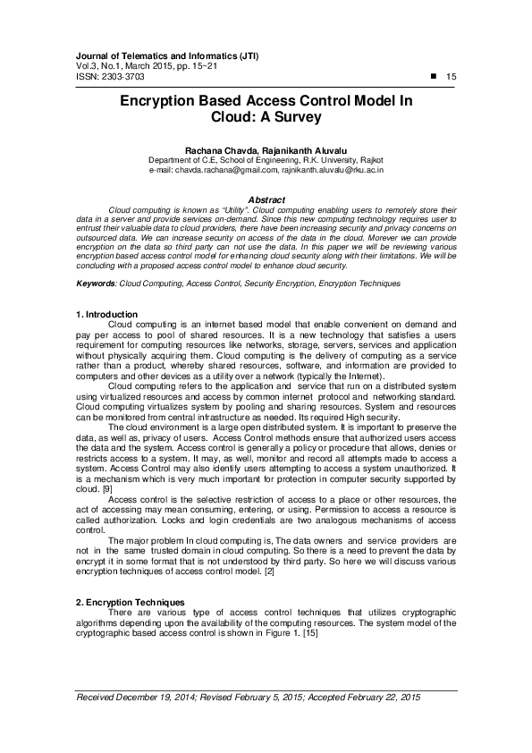 (PDF) Encryption Based Access Control Model In Cloud: A Survey
