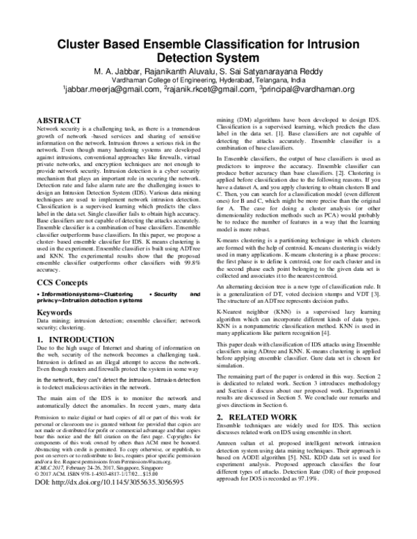 (PDF) Cluster Based Ensemble Classification for Intrusion Detection System