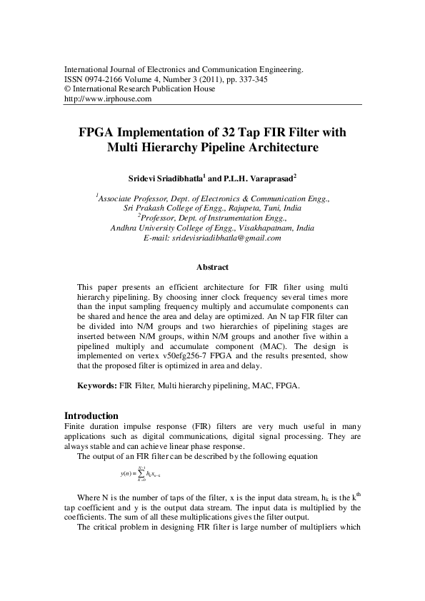 (PDF) FPGA Implementation of 32 Tap FIR Filter with Multi Hierarchy ...