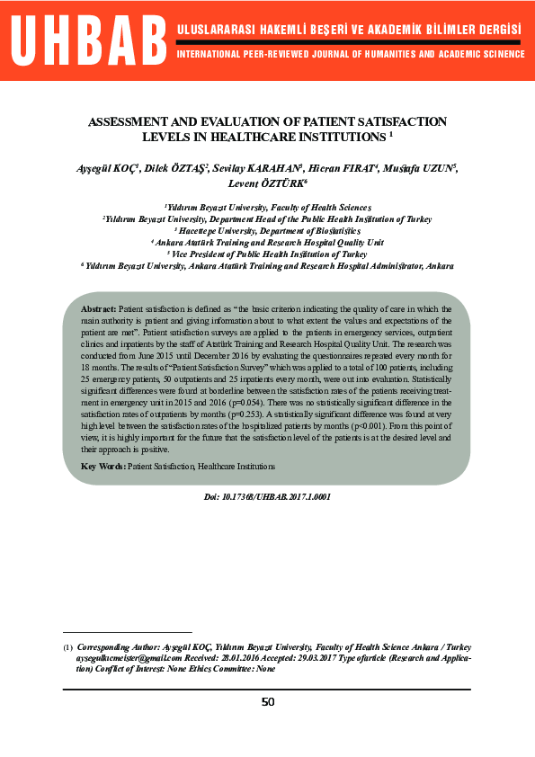 (PDF) Assessment and Evaluation of Patient Satisfaction Levels in ...