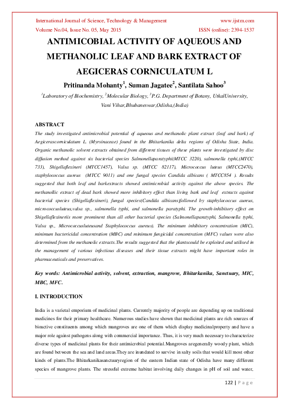 (PDF) Antimicobial Activity of Aqueous and Methanolic Leaf and Bark ...
