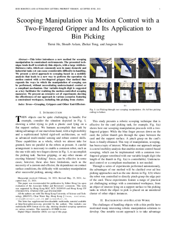 (PDF) Scooping Manipulation Via Motion Control With a Two-Fingered ...