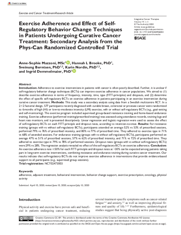 (PDF) Exercise Adherence and Effect of Self-Regulatory Behavior Change ...