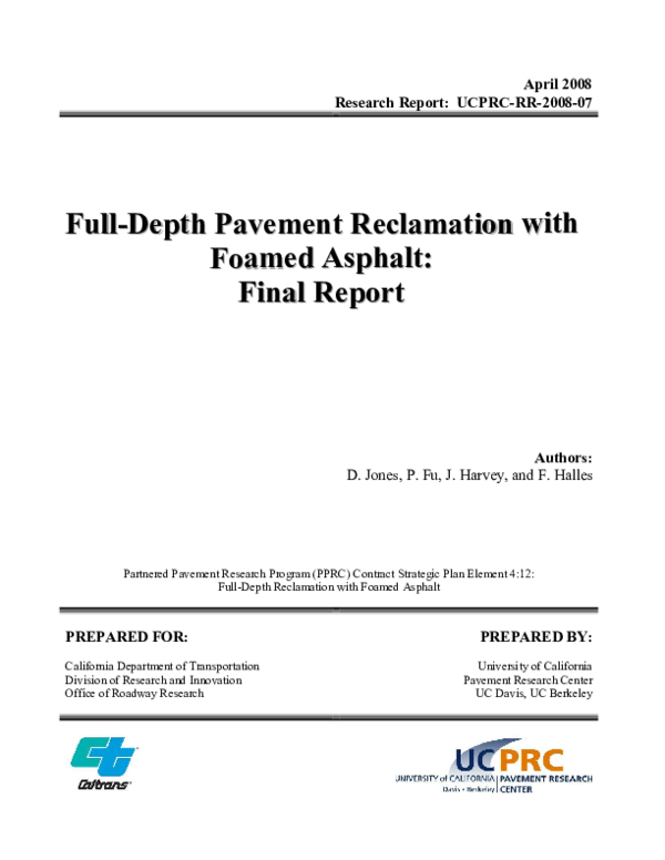 (PDF) Full-Depth Pavement Reclamation with Foamed Asphalt: Final Report
