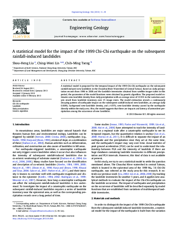 (PDF) A statistical model for the impact of the 1999 Chi-Chi earthquake ...