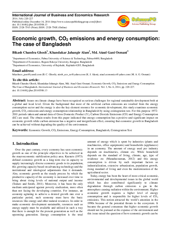 (PDF) Economic Growth, CO2 Emissions and Energy Consumption: Evidence ...
