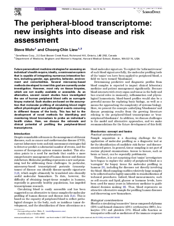 (PDF) The peripheral-blood transcriptome: new insights into disease and ...