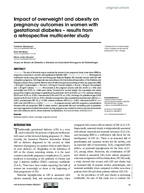 (PDF) Impact of overweight and obesity on pregnancy outcomes in women ...