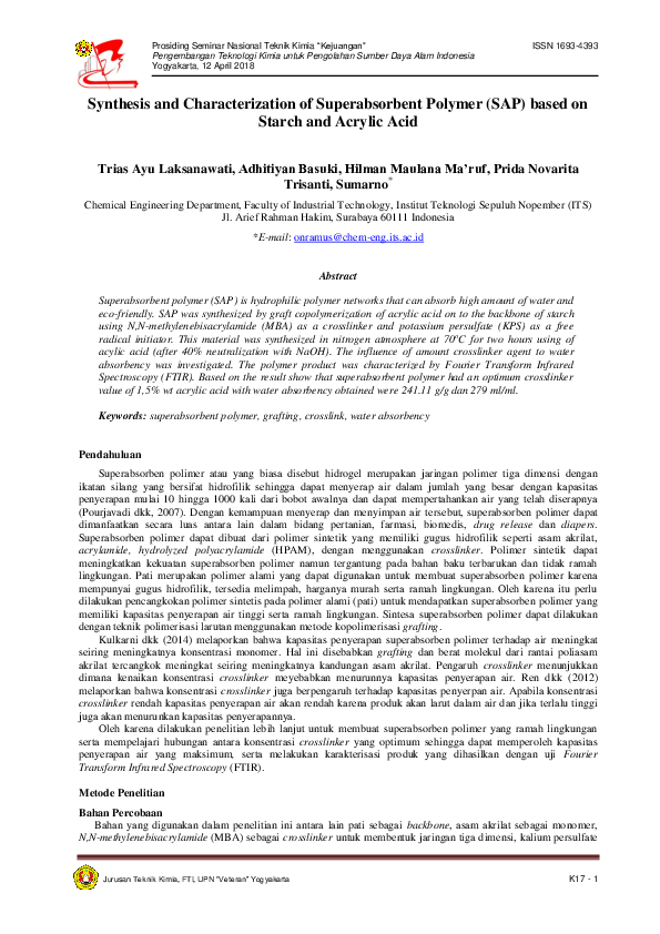 (PDF) Synthesis and Characterization of Superabsorbent Polymer (SAP ...