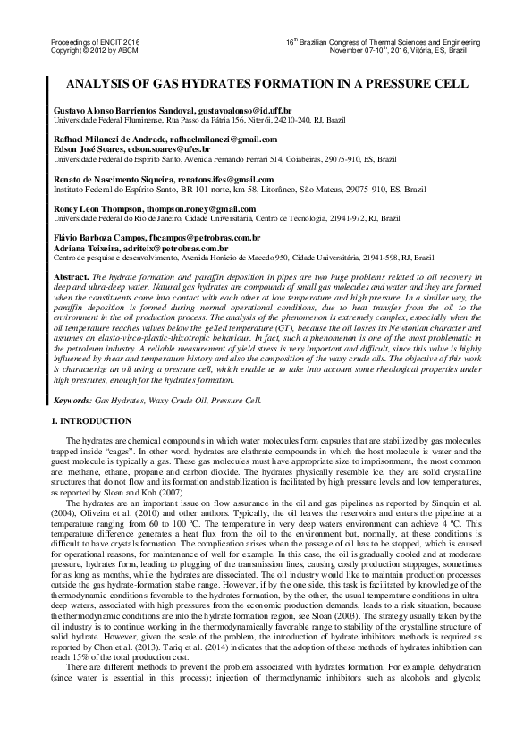 (PDF) Analysis of Gas Hydrates Formation in a Pressure Cell