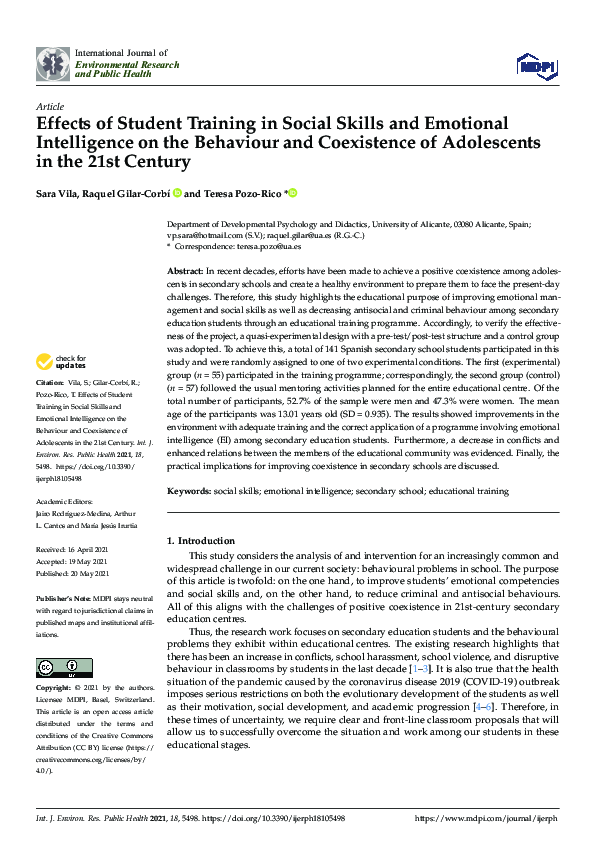 (PDF) Effects of Student Training in Social Skills and Emotional ...