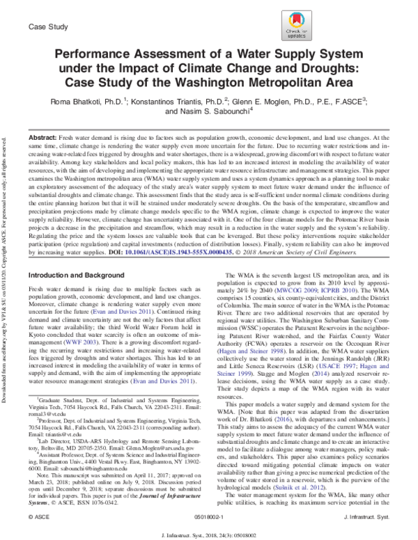 (PDF) Performance Assessment of a Water Supply System under the Impact ...