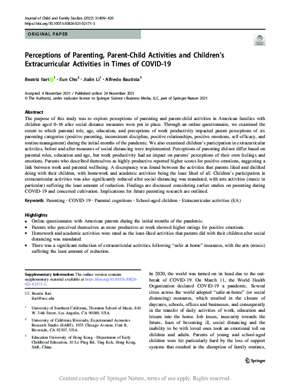 (PDF) Perceptions of Parenting, Parent-Child Activities and Children's ...