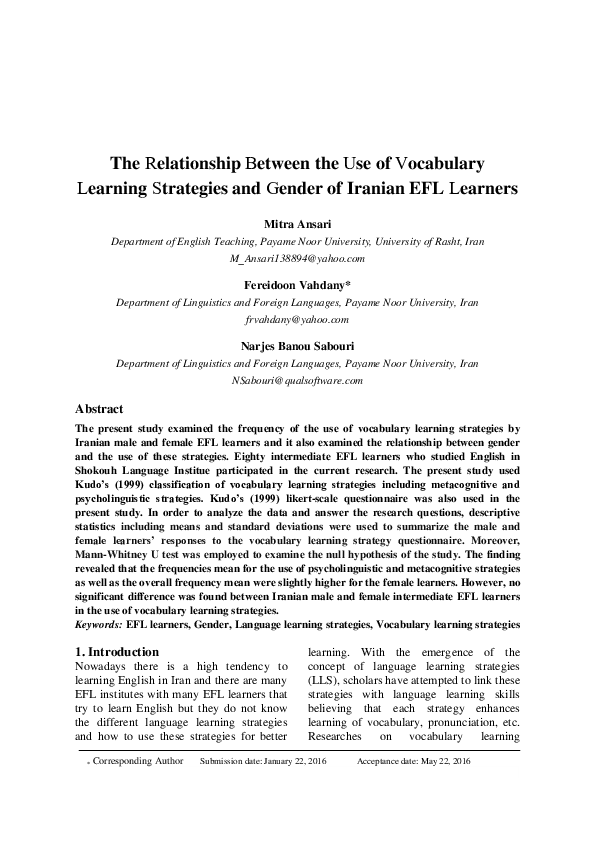 (PDF) The relationship between the use of vocabulary learning ...
