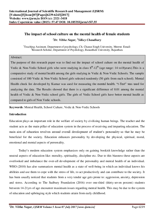(PDF) The impact of school culture on the mental health of female students