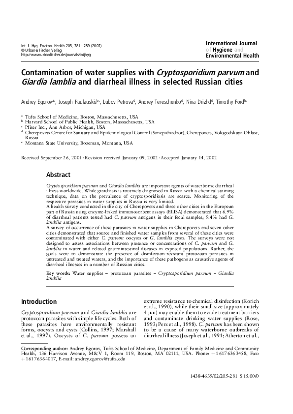 (PDF) Contamination of water supplies with Cryptosporidium parvum and ...