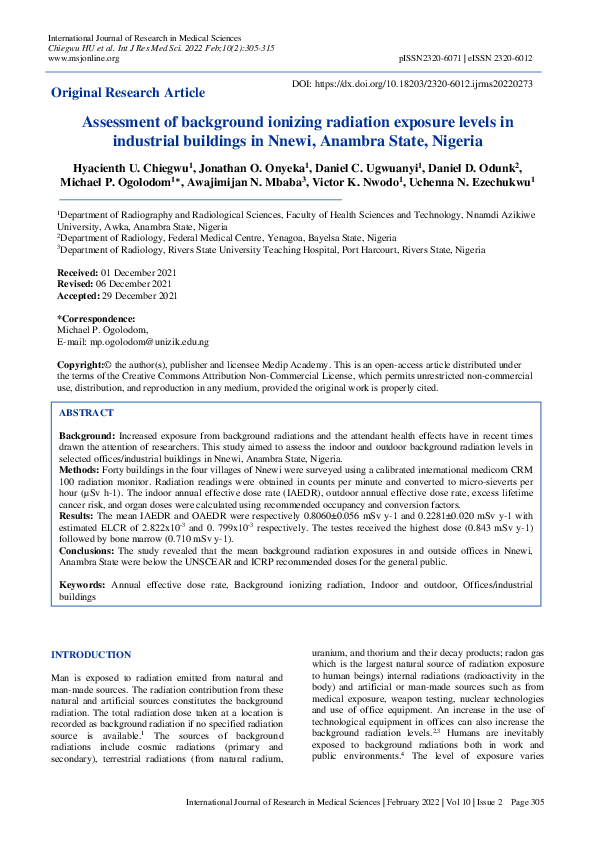 (PDF) Assessment of background ionizing radiation exposure levels in ...