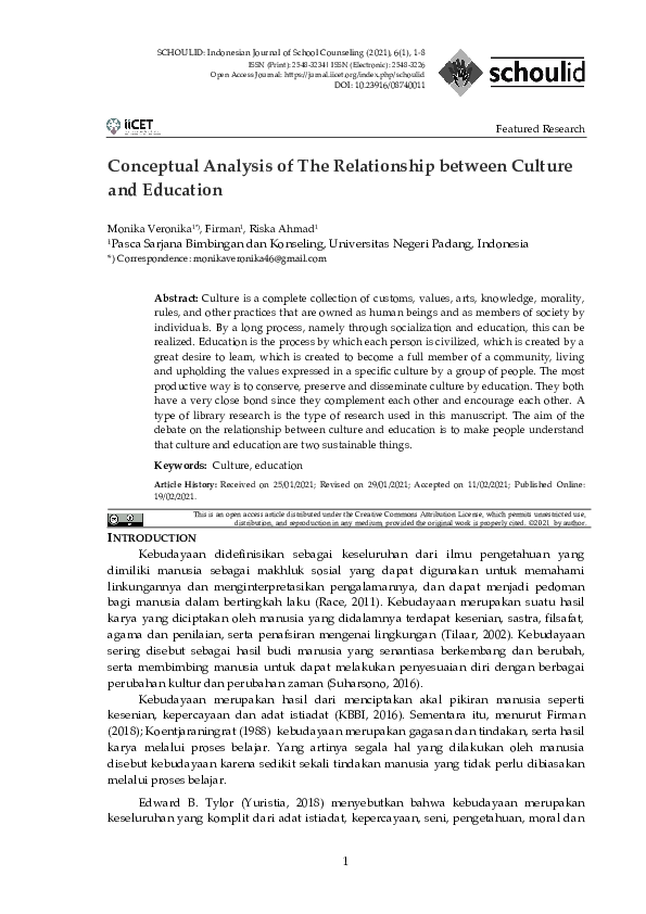 (PDF) Conceptual analysis of the relationship between culture and education