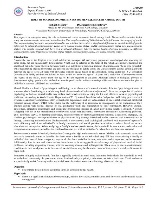 (PDF) Role of Socioeconomic Status on Mental Health Among Youth