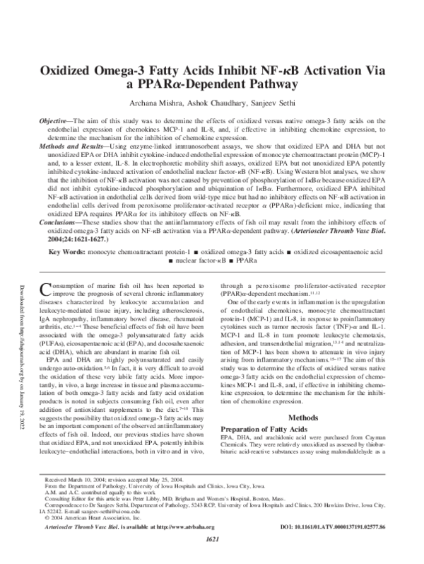 (PDF) Oxidized Omega-3 Fatty Acids Inhibit NF- B Activation Via a PPAR ...