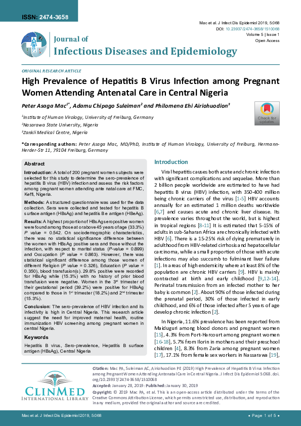 (PDF) High Prevalence of Hepatitis B Virus Infection among Pregnant ...
