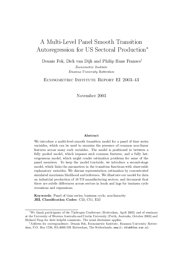 (PDF) A multi-level panel smooth transition autoregression for US ...