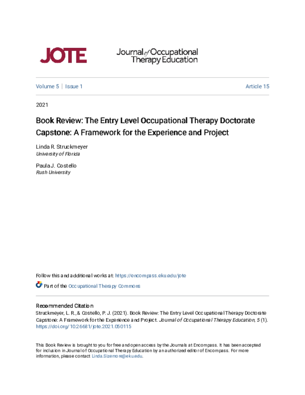 (PDF) Book Review The Entry Level Occupational Therapy Doctorate