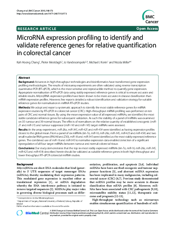 (PDF) MicroRNA expression profiling to identify and validate reference ...