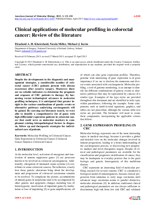 (PDF) Clinical applications of molecular profiling in colorectal cancer ...