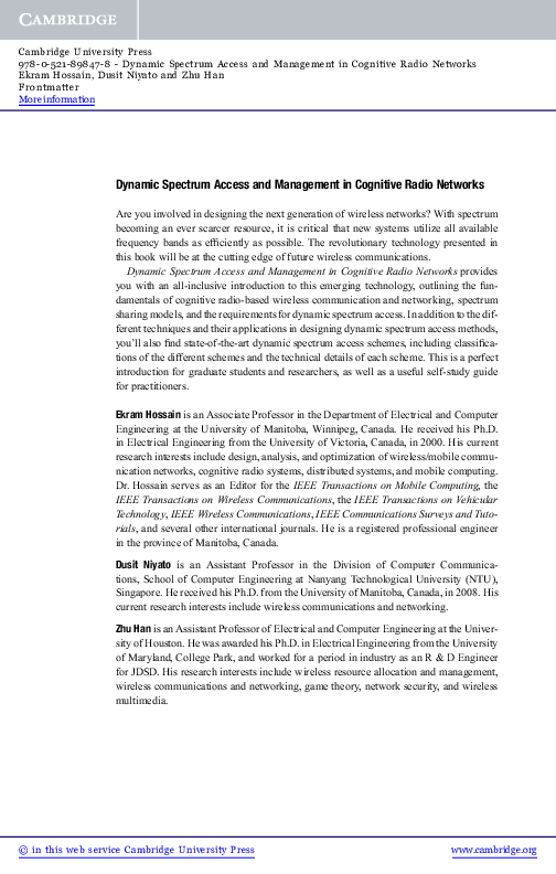 (PDF) Dynamic spectrum access and management in cognitive radio networks