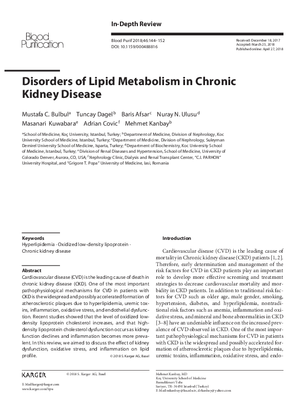 (PDF) Disorders of Lipid Metabolism in Chronic Kidney Disease