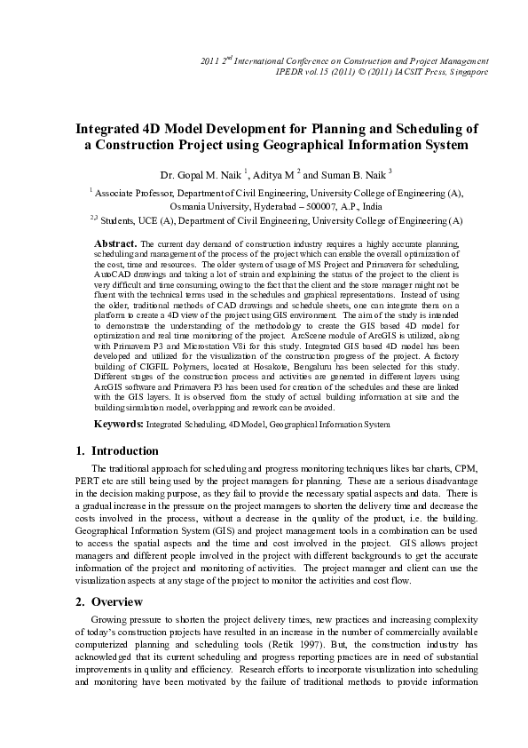 (PDF) Integrated 4D Model Development for Planning and Scheduling of a