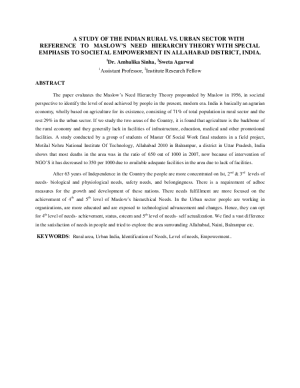 (PDF) A Study of the Indian Rural vs. Urban Sector with Reference to ...